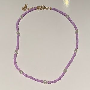 Lilac Pearl Beaded Choker Handmade Necklace Summer Pastel